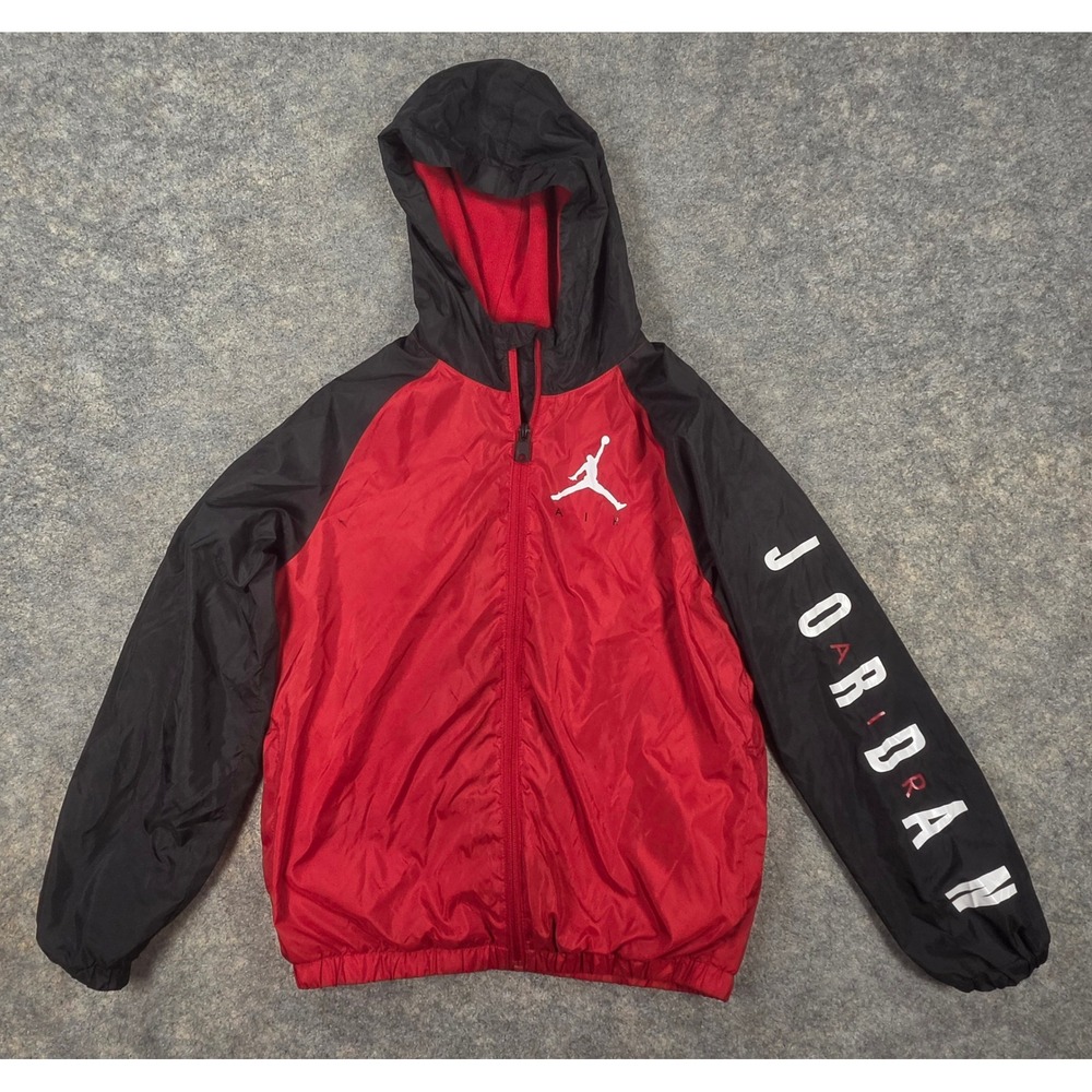 Jordan Boys Red Black Full Zip Hooded Windbreaker Jacket Jumpman Size M 10-12YRS